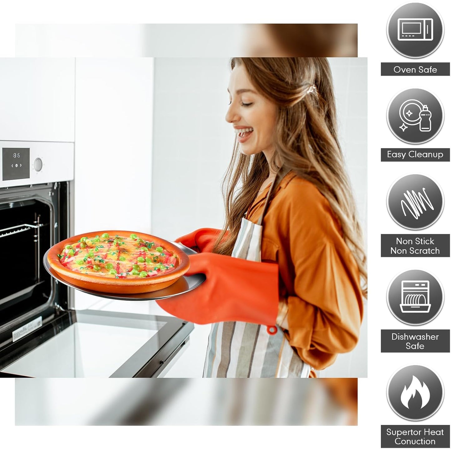 Thenshop 6 Pieces 8 Inch Pizza Pans Bulk Stainless Steel Sets Round Bakeware Pizza Trays for Oven Kitchen Baking Home Restaurant Safe Sturdy Reusable Easy Clean(Silver)