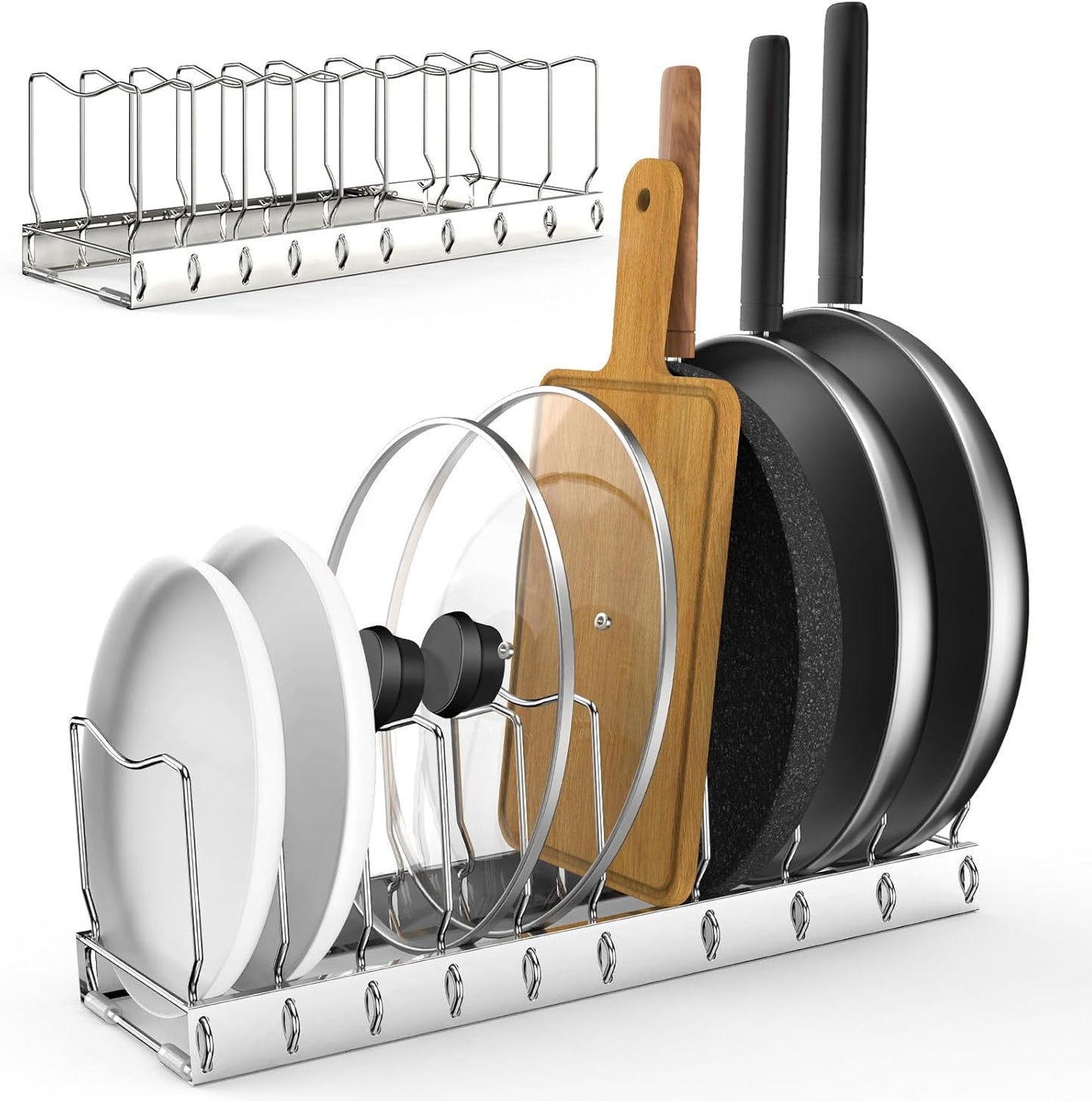 FLSEPAMB 2 Pack 10-Tier Pan Organizer Adjustable Lid Organizer Kitchen Organizers and Pan Organizer and Storage Pot Heavy Duty Pot Lid Organizer for Kitchen Under Sink Storage Drawer