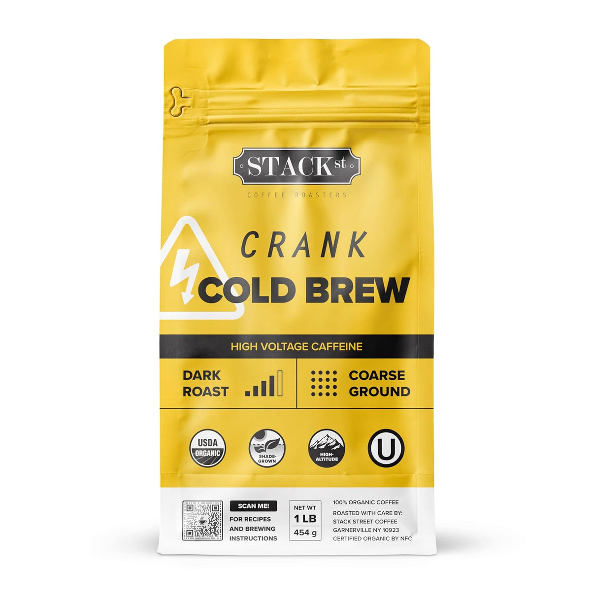 Organic Cold Brew Coffee Coarse Ground 1 LB - CRANK High Voltage Caffeine Dark Roast, Coarse Grind – By Stack Street
