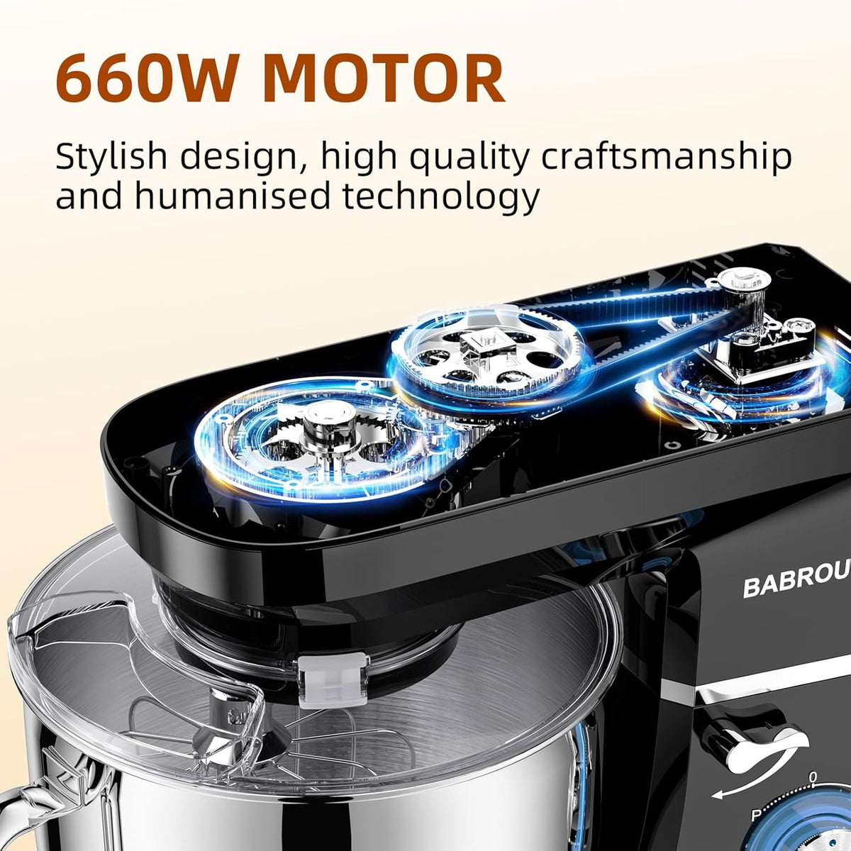 8.45 QT Stand Mixer - 660W 6 Speed Large Capacity Kitchen Electric Mixer with Whisk Dough Hook Mixing Beater Household Food Mixer for Baking Cakes Cookie Bread Salad (Black)