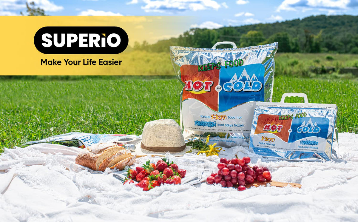 Superio Reusable Insulated Bags for Food Delivery, Grocery Shopping, Lunch, Picnics & More - Hot & Cold Food Storage - 4 Pack (13.5"x17.5")