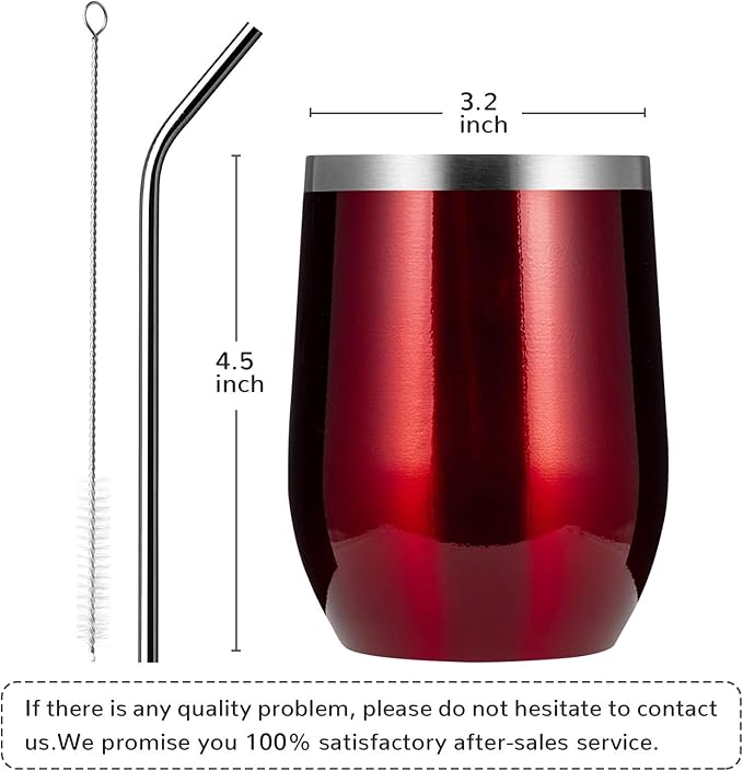 MEWAY 12oz/4 Pack Wine Tumbler Glasses with Lid - Stemless Double Wall Vacuum Stainless Steel Travel Tumbler - Keeping Cold & Hot for Wine,Coffee,Cocktails,Gifts (Burgundy,Set of 4)