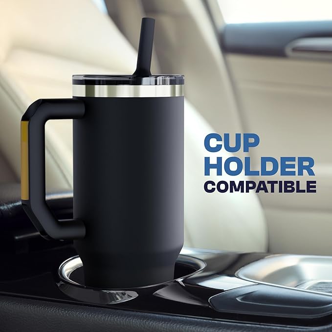 Thicc Buddy - 40 oz Stainless Steel Vacuum Insulated Tumbler with Lid and Straw for Water - Travel Mug Cupholder Friendly - Gifts for Women Men Him Her (Peachy Palm)