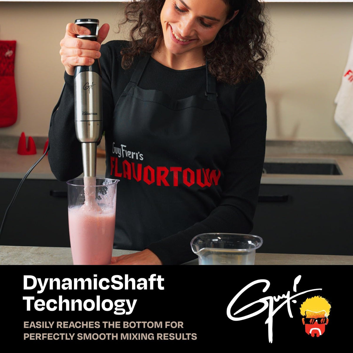 Guy Fieri's Flavortown Immersion Blender with DynamicShaft Technology, 400W & One-Hand Speed Control – Perfect for Soups, Sauces, Smoothies, Baby Food & More – Hand Blender & Electric Whisk