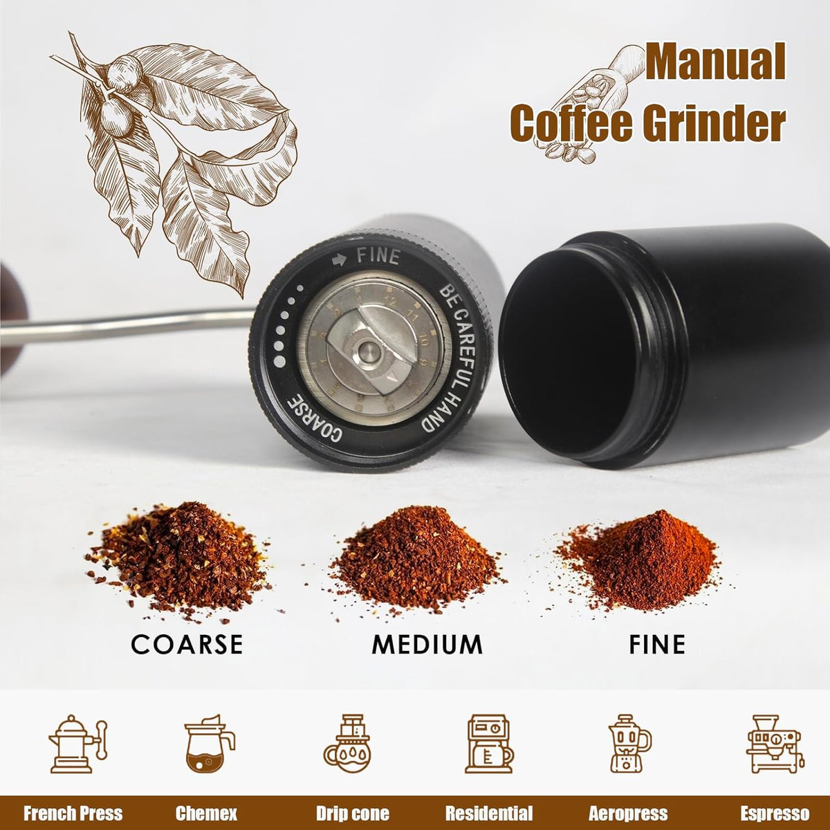 Manual Coffee Grinder - Precision CNC Stainless Steel Burr Grinder with Adjustable Settings, Black, Double Bearings for Smooth Grinding - Ideal for Home, Office, and Camping Espresso Enthusiasts BLACK