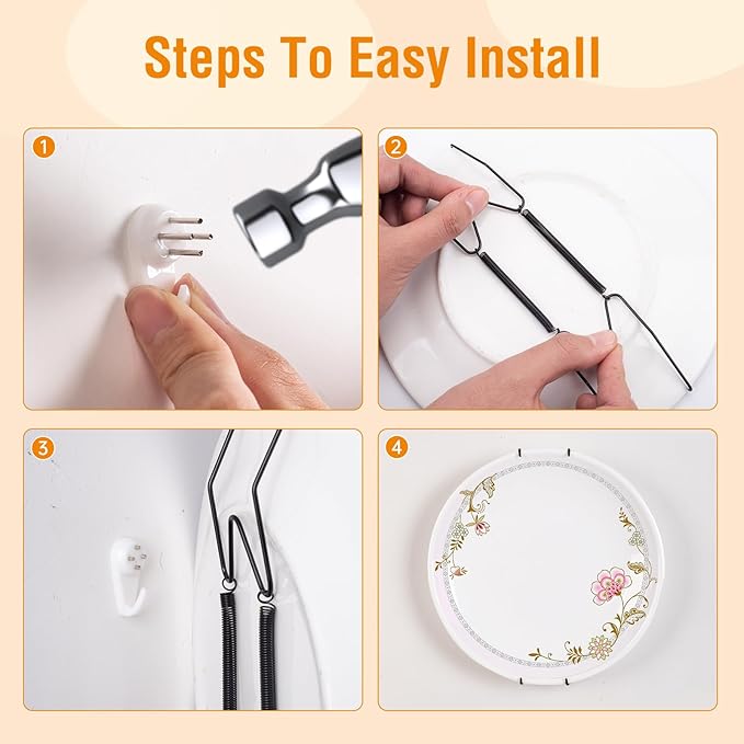 Bilillo Plate Hangers for The Wall, Suitable for 10''-14'' Decorative Plate,Invisible Heavy Duty Wire Plate Holder with Wall Hooks, Plate Hangers for Displaying Plates, Platter, Dish (Black)