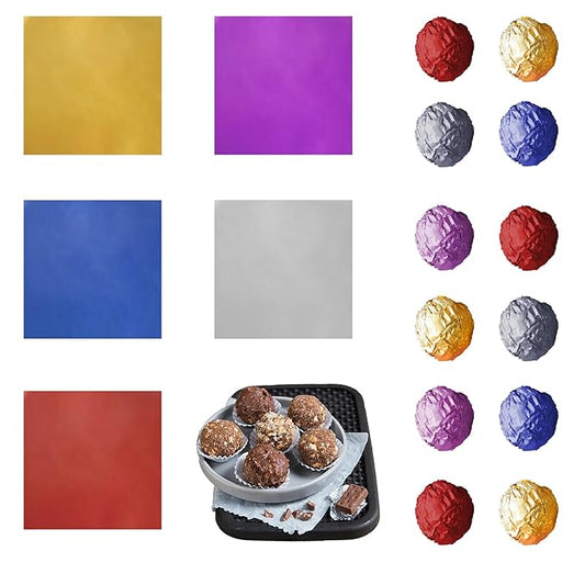 PABCK 500 Pcs 5 Colors Chocolate Candy Wrappers Aluminium Foil Wrapping Papers Square Sweets Lolly Paper Food Tin Foil Wrapper for Candy Packaging Decoration (3.15x3.15 inches)