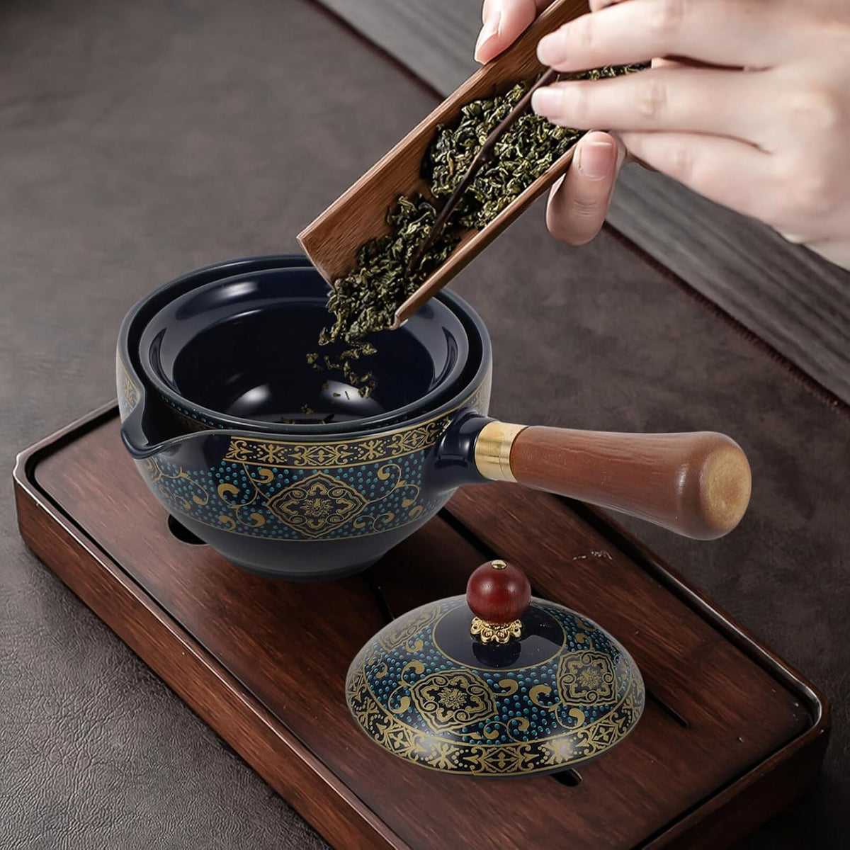Chinese Ceramic Teapot Classical Porcelain Chinese Gongfu Tea Set 360 Rotation Ceramic Teapot with Tea Strainer for Loose Leaf Tea