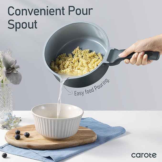 CAROTE 14 Pcs Ceramic Cookware Set, Pots and Pans Set Non Stick with Ceramic Coating, Induction Kitchen Sets