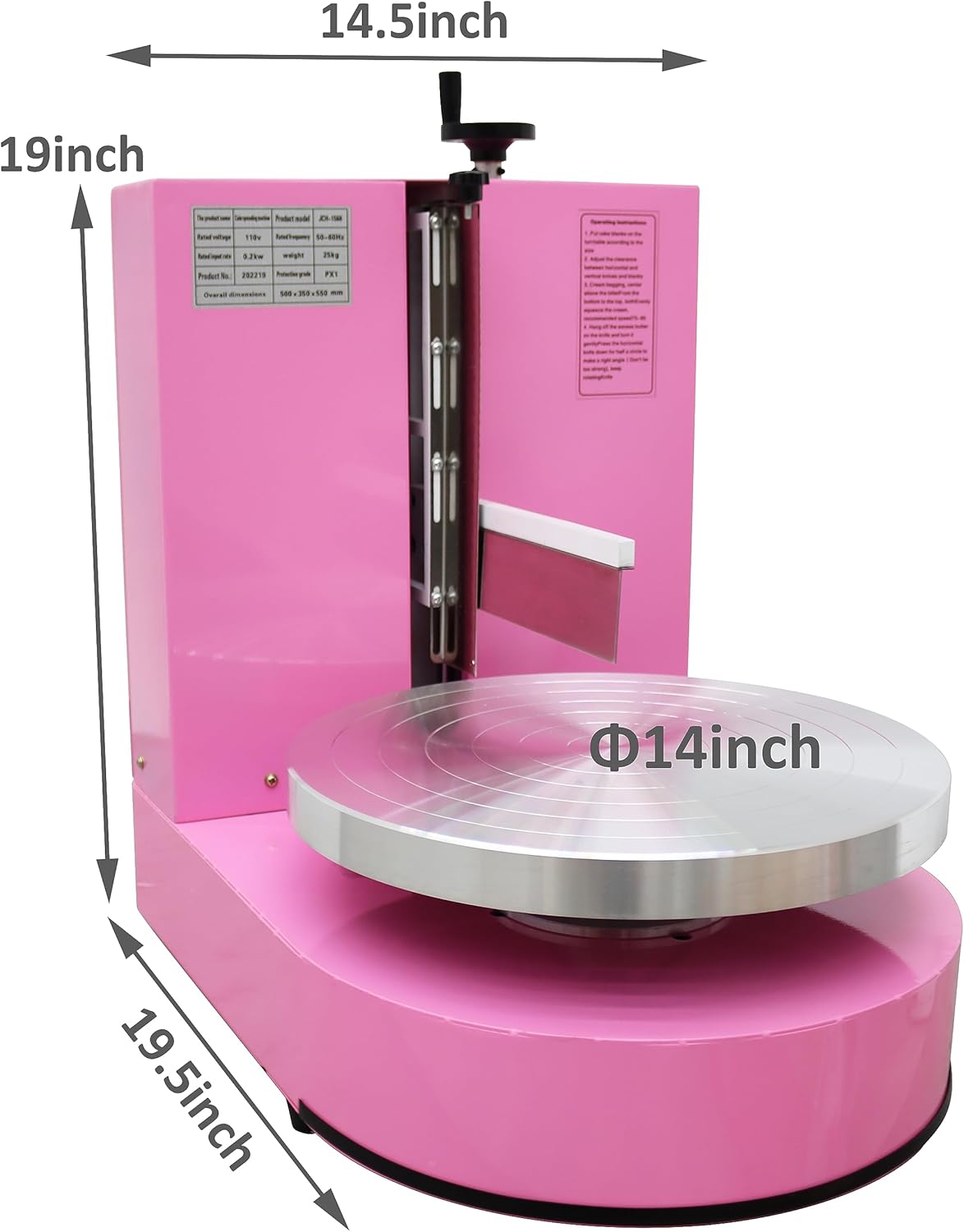 TECHTONGDA Cake Decorating Coating Machine Cream Spreading Automatic Frosting Turntable with Graduated Scraper 60-320RPM Rotating Speed for 6-14inch Cakes Pink