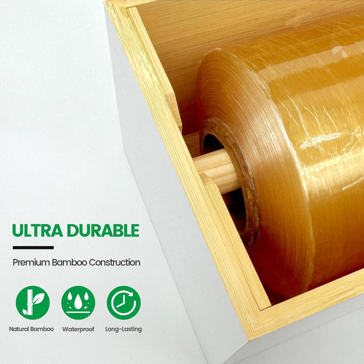 White 18 Inch Commercial Plastic Wrap Dispenser with Cutter & Roller - Heavy Duty 3000ft Film & 1000ft Foil Holder - Fits Butcher, Freezer, Kraft Paper for Restaurant Kitchen Food Service