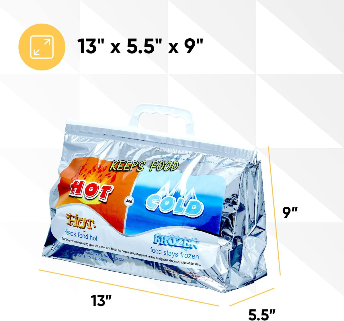 Superio Hot and Cold Insulated Bags for Food Delivery, Grocery Shopping Bags, Food Storage for Hot and Frozen Food for Travel, Disposable Cooler Bag, Reinforced Thermal Lunch Bag (12, 13"x5.5"x8.5")