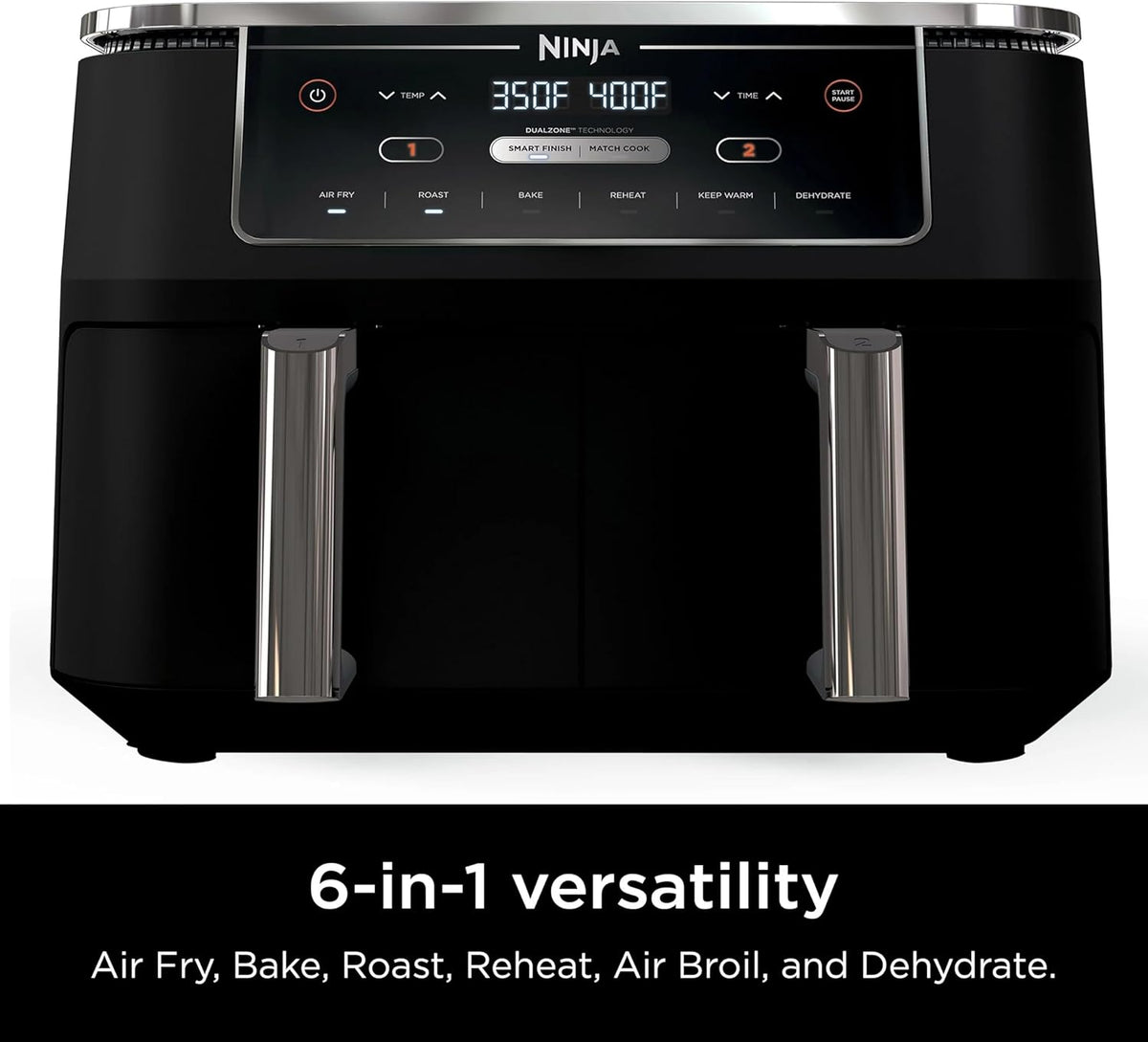 Ninja R-AD300CO Foodi 6-in-1 10-qt. XL 2-Basket Air Fryer with DualZone Technology, Black - Certified Refurbished