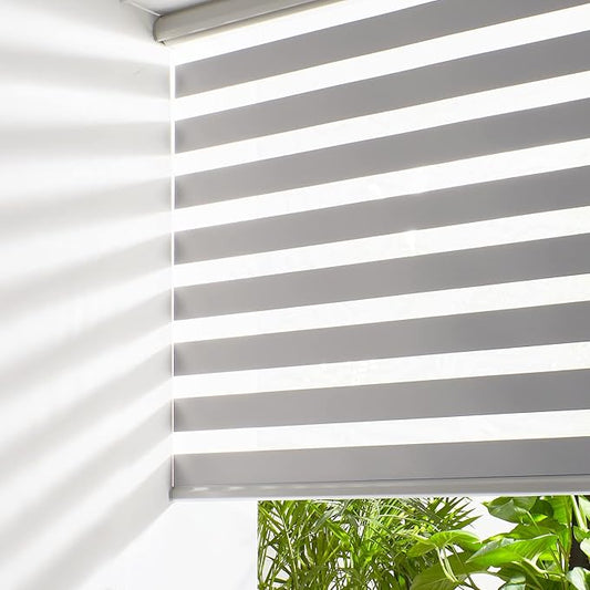 Persilux Cordless Zebra Blinds for Windows (47" W X 47" H, Grey) Free-Stop Roller Windows Shades Dual Layer Light Control for Day and Night, Light Filtering Sheer Shades for Home, Easy to Install