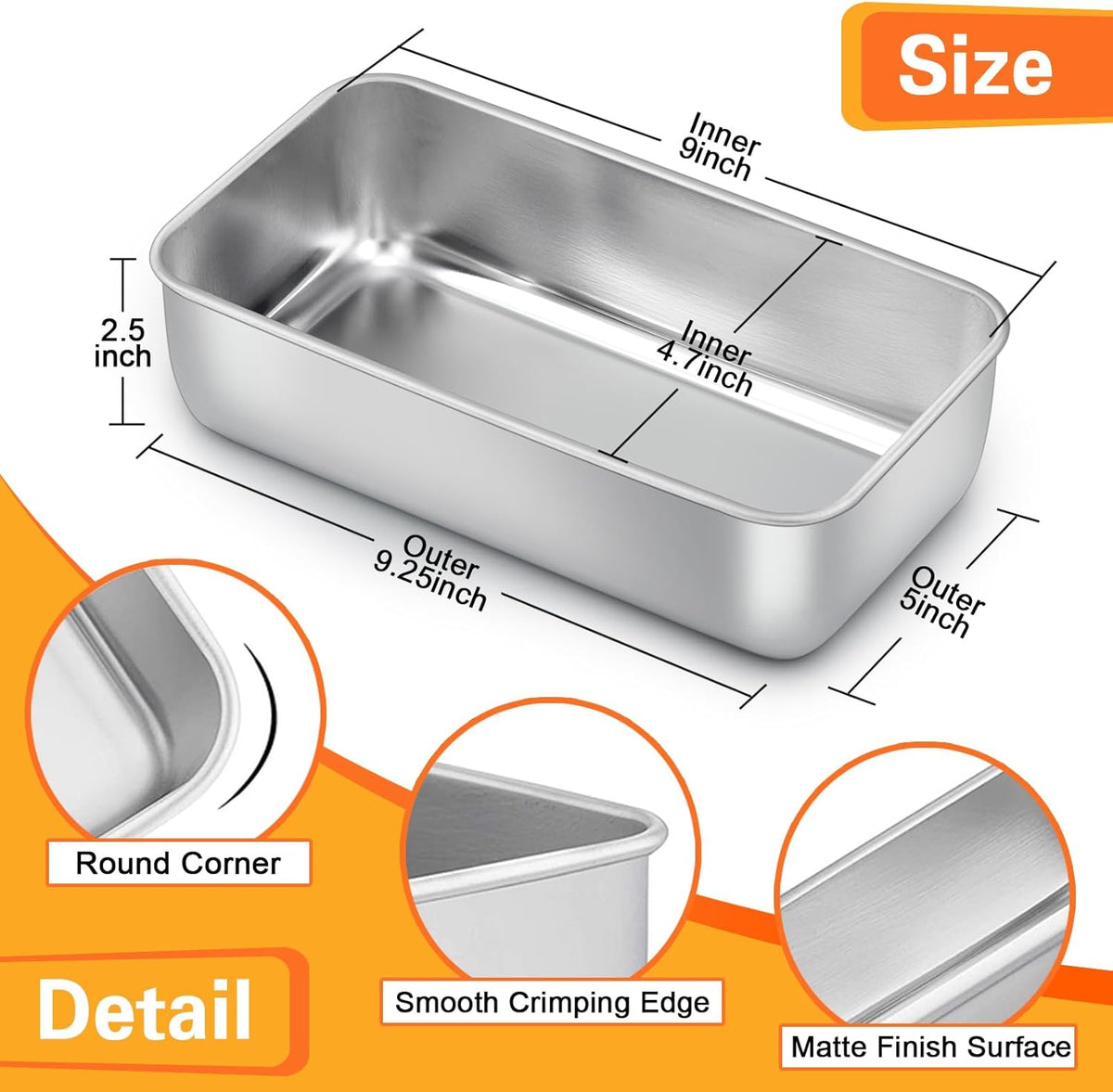 E-far Loaf Bread Pan Set of 10, 9x5 Stainless Steel Loaf Pan, Metal Rectangle Bakeware for Baking Homemade Bread Banana Cake Meatloaf, Non-Toxic & Rust Free, Easy Release & Dishwasher Safe
