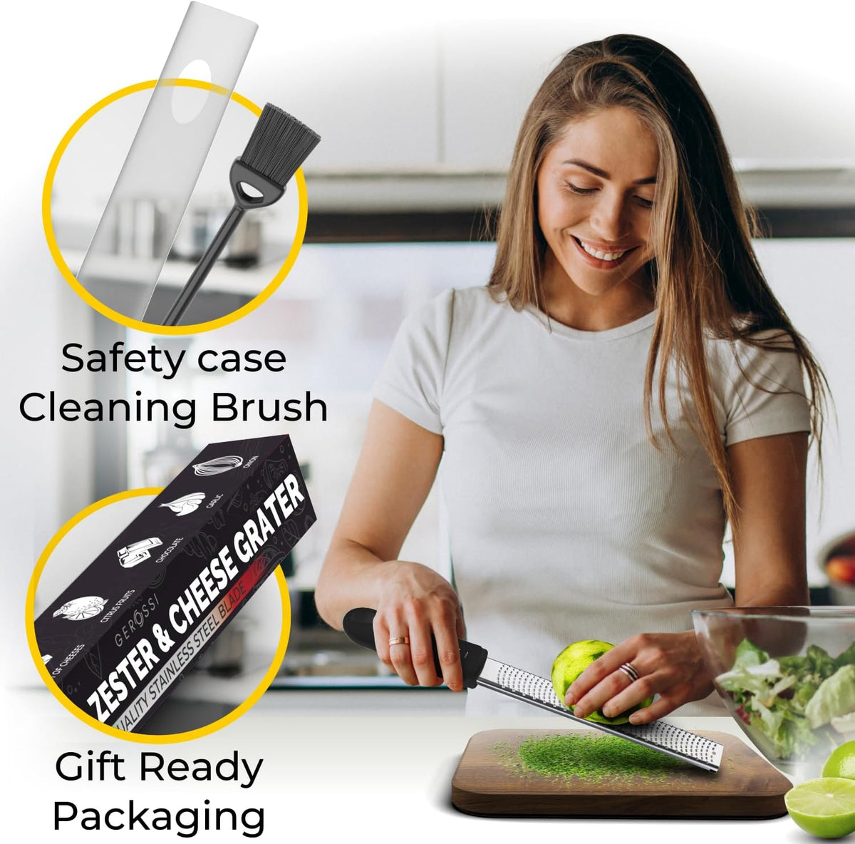 Stainless Steel Cheese Grater & Lemon Zester w/Extra Sharp Blade - Perfect for Lemon, Parmesan, Garlic, Chocolate - Spice Up any Dish in Seconds w/Your Premium Citrus Hand Grater with Handle - Black