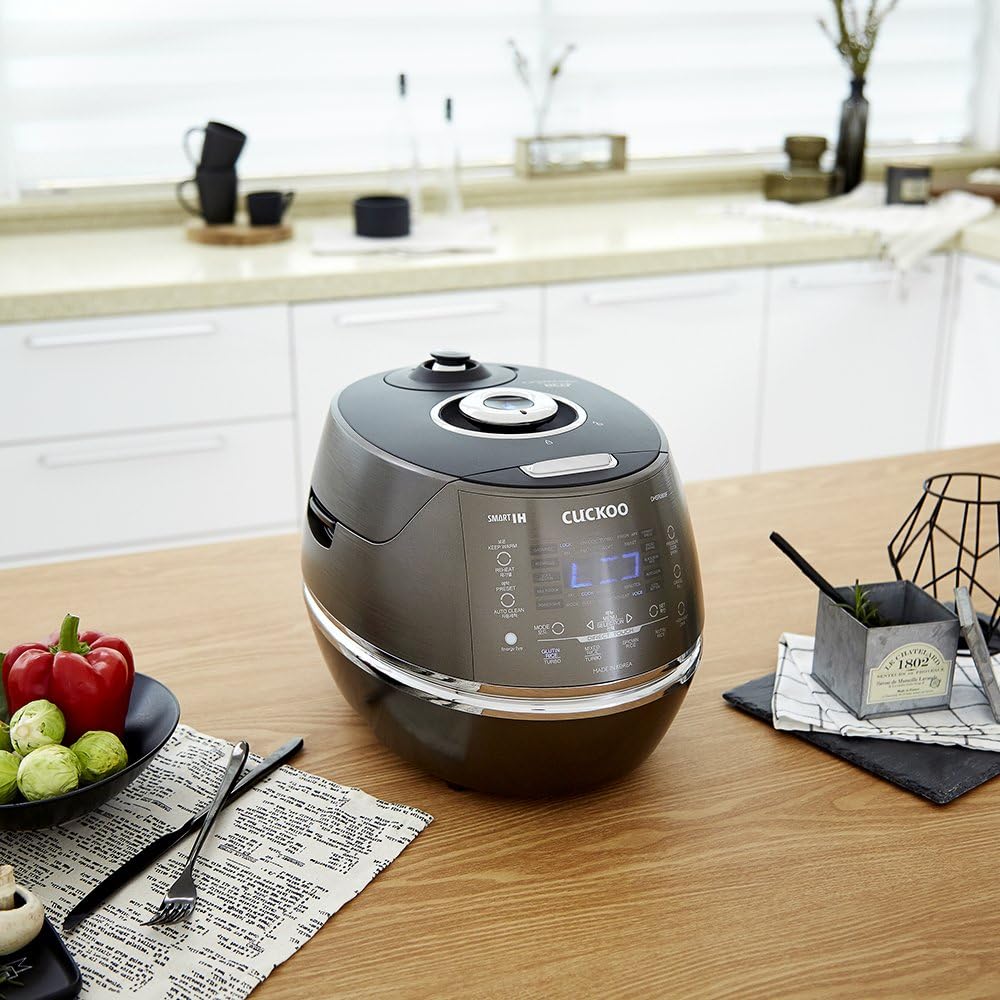 CUCKOO CRP-DHSR0609FD 6-Cup (Uncooked) / 12-Cup (Cooked) Induction Heating Pressure Rice Cooker with Nonstick Inner Pot, 21 Menu Modes, Fuzzy Logic Tech, 3 Voice Guide, Auto Clean (Dark Grey)