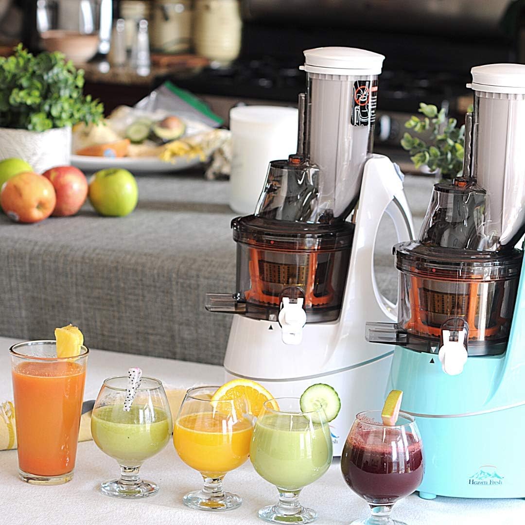 Cold Press Slow Masticating Juicer, Ultra-Quiet 240W Motor, Maximized Juice Yield, Included Frozen Dessert Strainer, Drip-Free Cap - Teal
