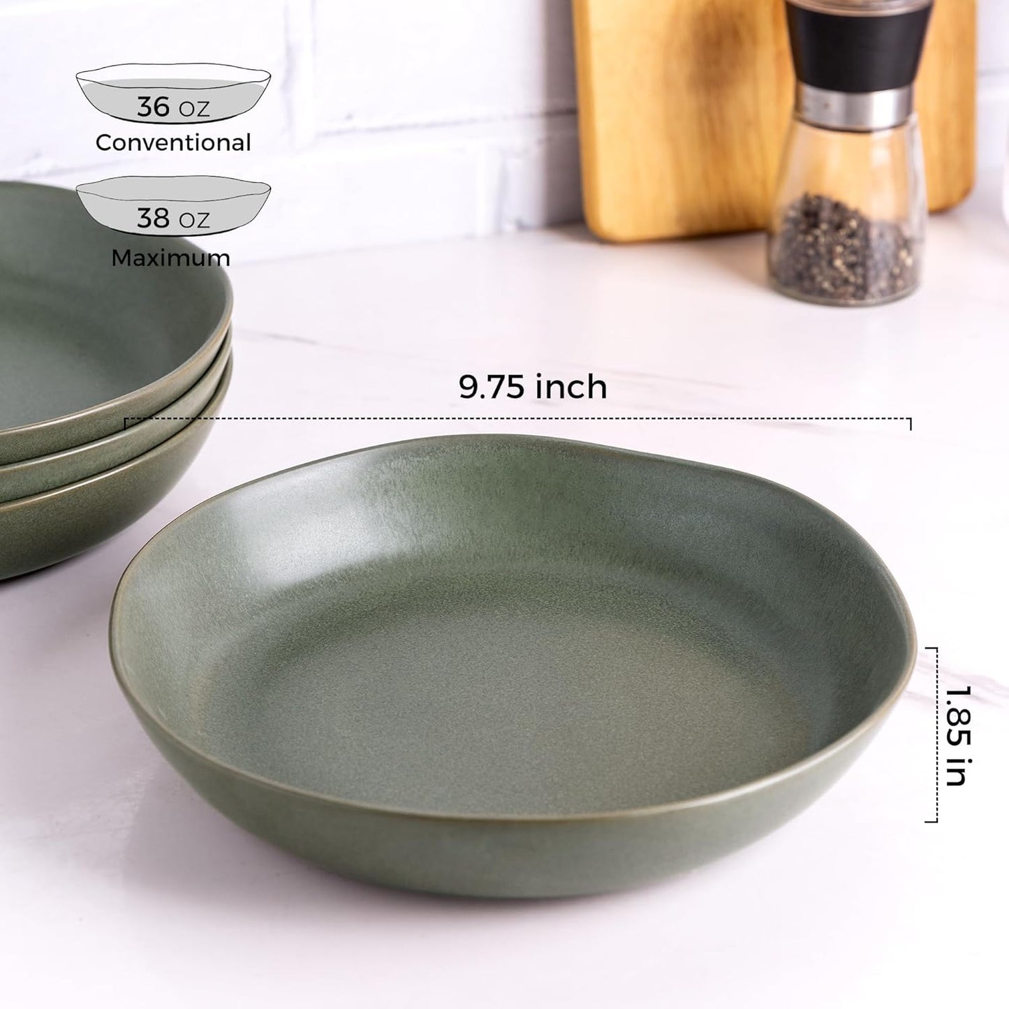 AmorArc 9.75'' Large Ceramic Pasta Bowls, 38oz Stoneware Serving Bowls Set of 6 for Kitchen, Oven, Microwave&Dishwasher Safe Bowls with Wavy Rim for Fruit Pasta Salad Meal, Reactive Glaze
