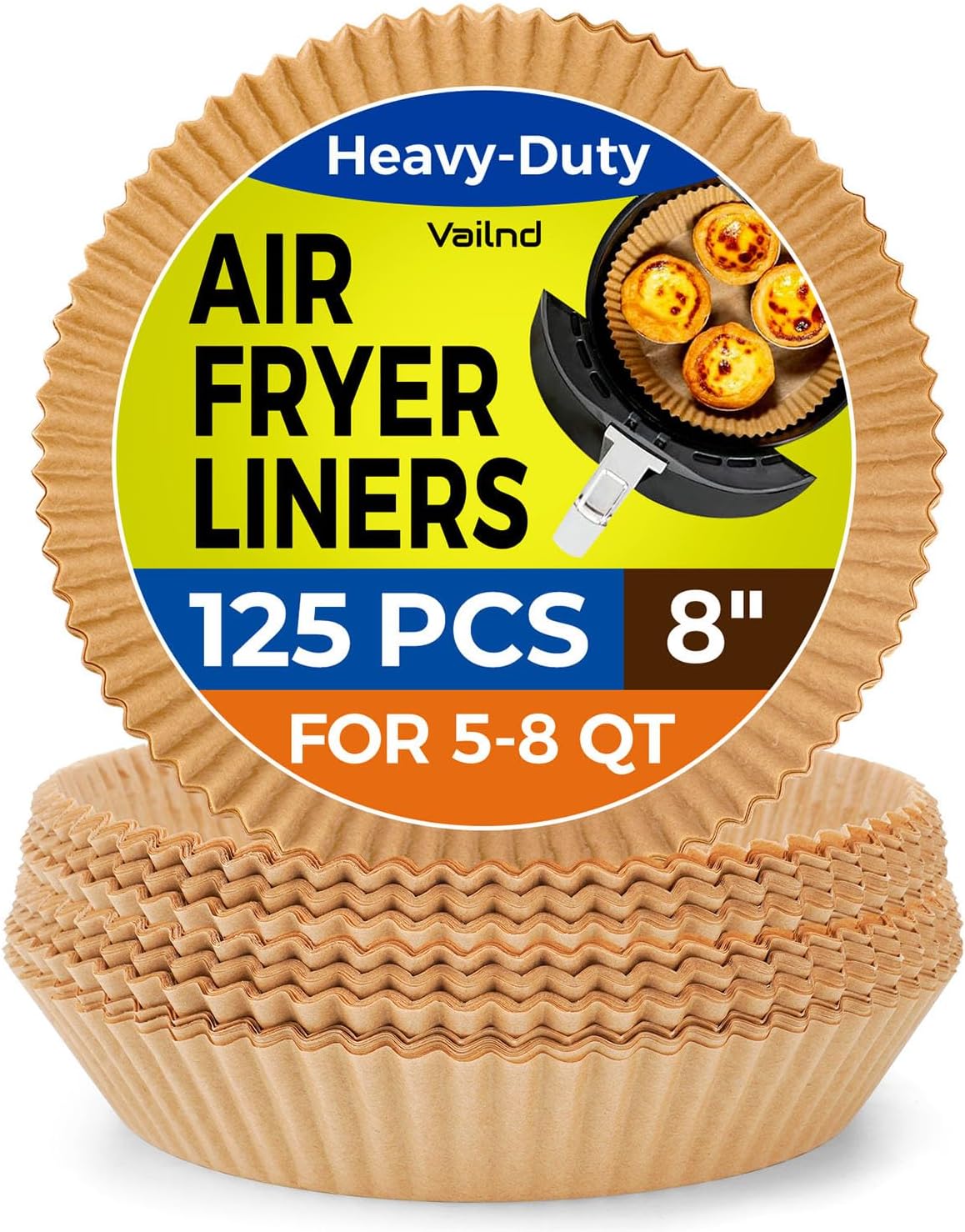 Air Fryer Paper Liners Disposable: 125PCS Non-Stick Air Fryer Parchment Paper, Food Grade Baking Liner for Baking Roasting Microwave (8IN-Round)