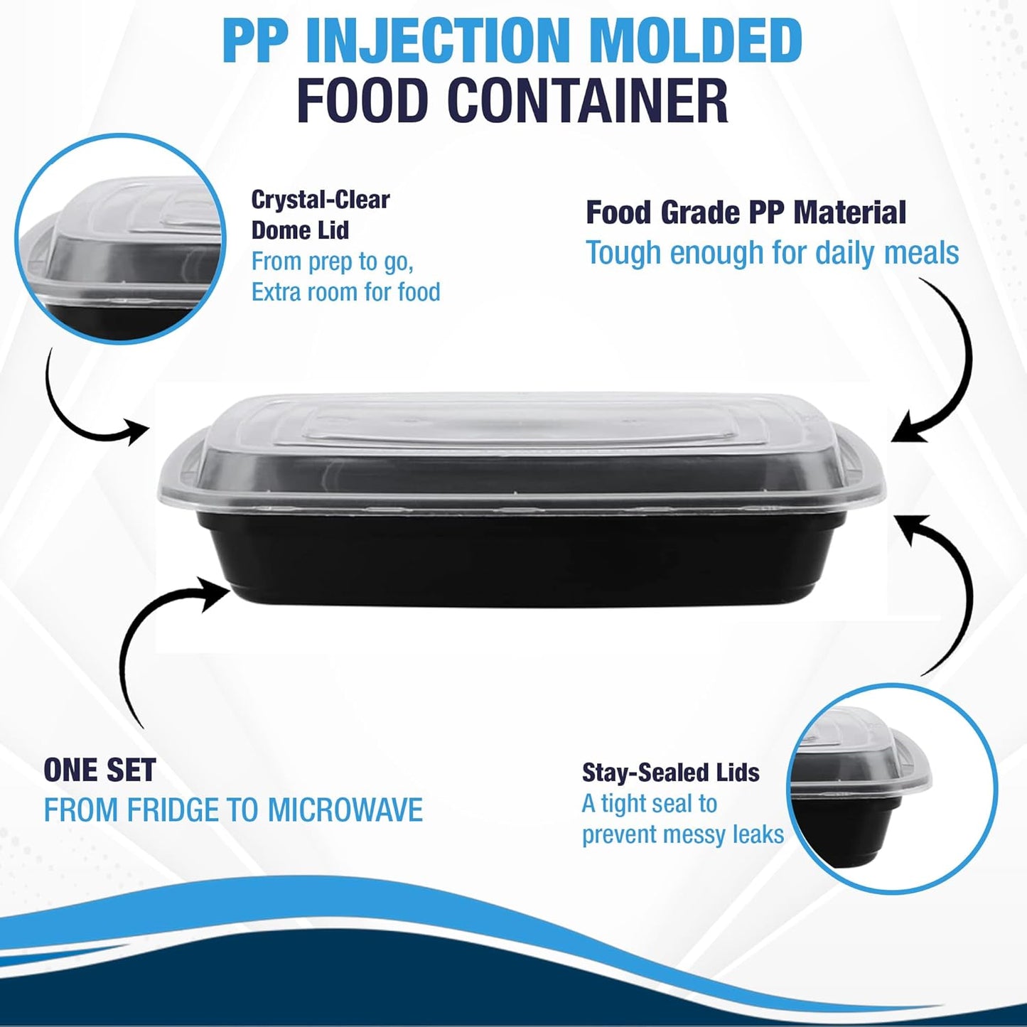 Ruthy's Outlet Meal Prep Containers W/Lids -Square Food Storage – BPA-Free| Stackable | Microwave | Freezer & Dishwasher Safe | Reusable Lunch Bento Box Portion Control & Planning (30 Pack, 32 oz)