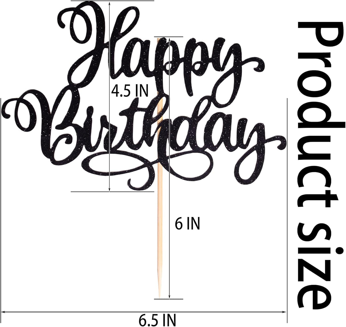 Happy Birthday Cake Toppers 9 Inch Glitter Happy Birthday Cake Pick for Birthday Anniversary Theme Party Cake Decorations Supplies - Black