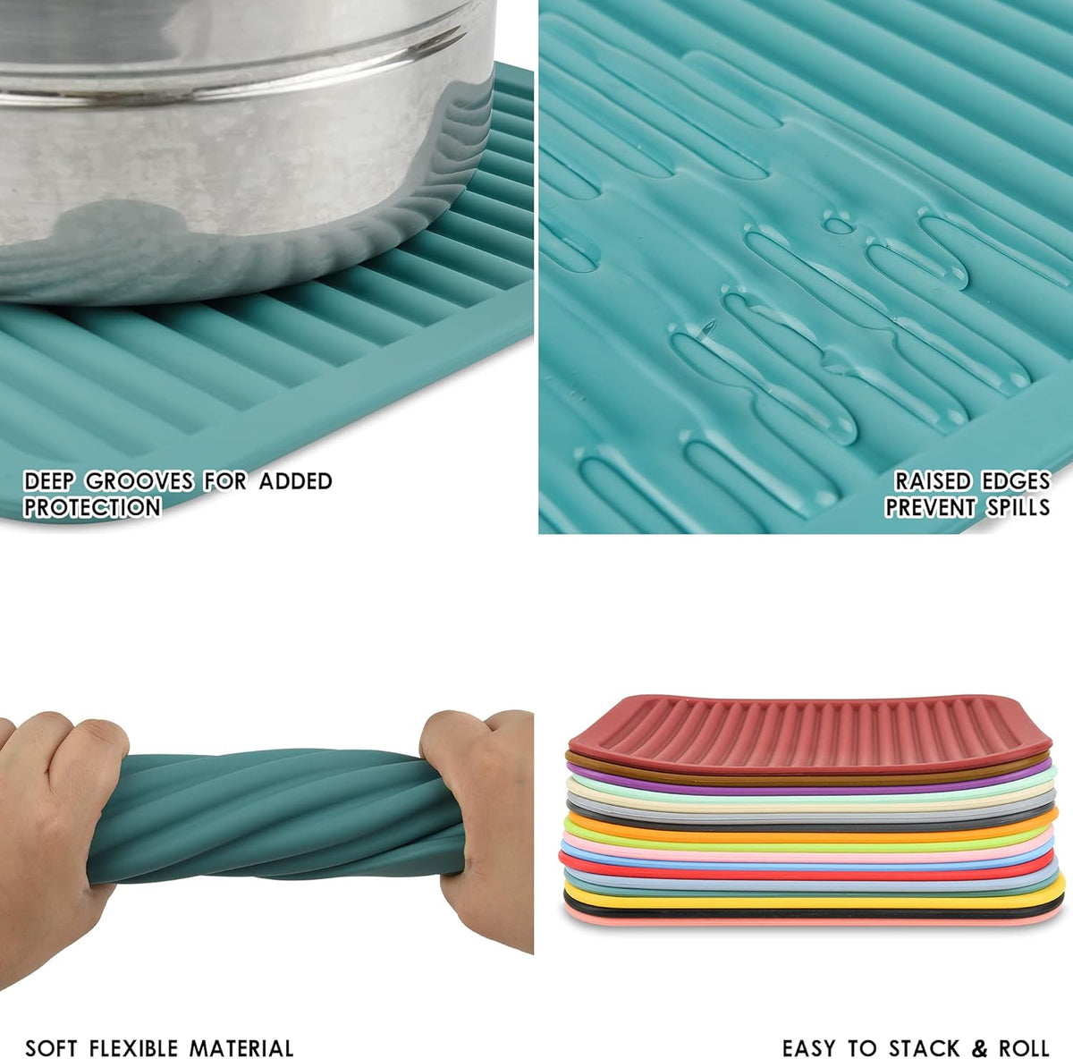 Smithcraft Silicone Trivets Mats for Dishes and Pots, Hot Pads for Countertops, Pot Holders, Set of 2 Color Green