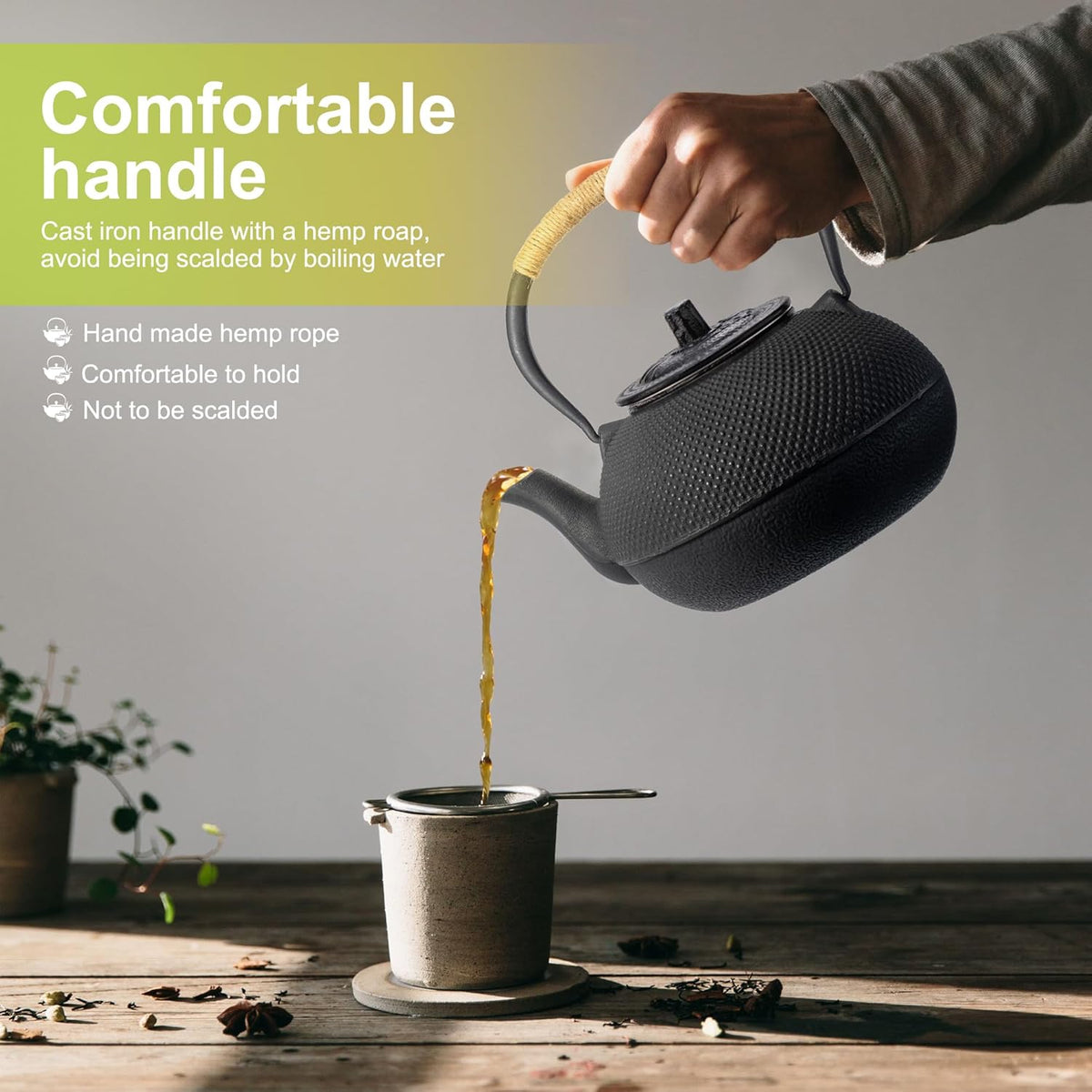 suyika Japanese Tetsubin Cast Iron Teapot Tea Kettle pot with Stainless Steel Infuser for Stovetop Safe Coated with Enameled Interior 22 oz/650 ml