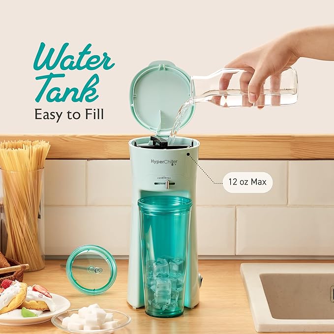 HyperChiller EHC824 Iced & Hot Coffee Maker, Adjustable Flow/Strength Lever, Includes 20 Oz. Tumbler & Reusable Straw, Compatible with Coffee Grounds, Removable, Reusable Mesh Filter, Mint