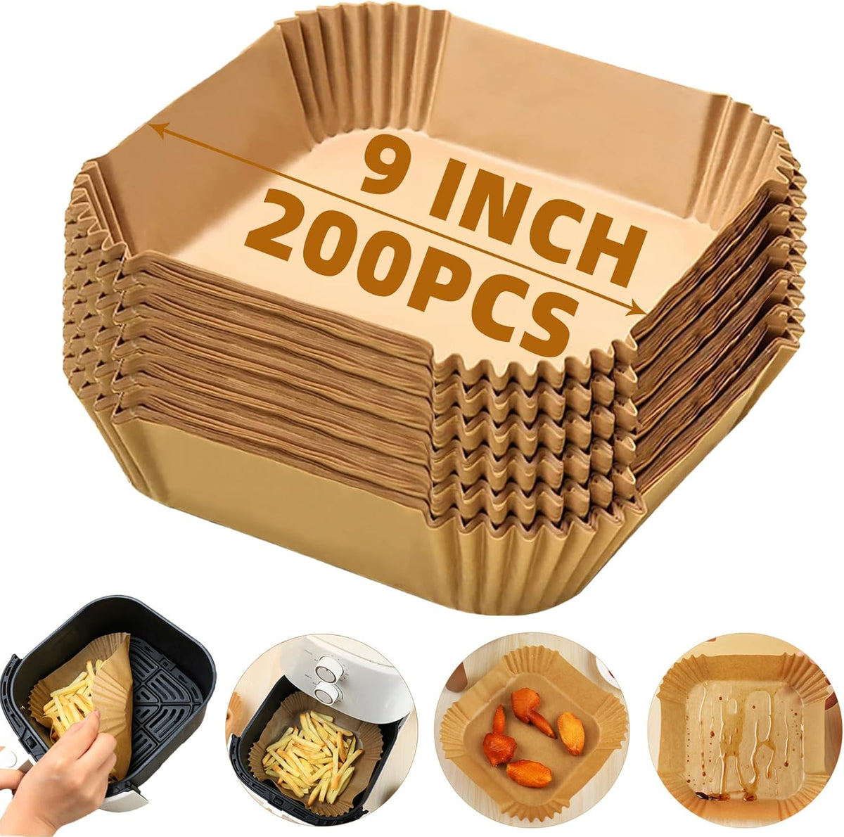 200PCS Air Fryer Liners Disposable,Victoyaw 9 Inch Square Air Fryer Parchment Paper Liners for 5-8QT Air fryer,Non-Stick Waterproof Airfryer Paper Liner