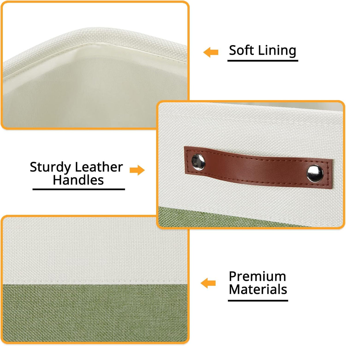 DULLEMELO Storage Baskets for Organizing, Linen Closet Organizers and Storage Baskets for Dog Toy Box, 13 Inch Decorative Cube Storage Bins with handle for Baby Gift Basket(4 Pack - 13" White&Green)