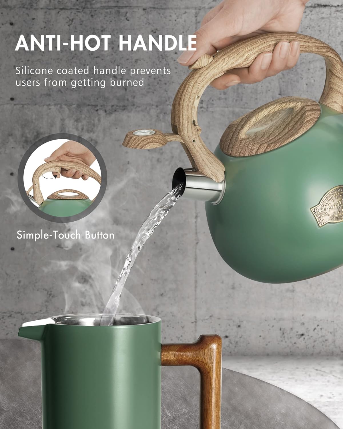 POLIVIAR Tea Kettle, 2.7 Quart Stovetop Tea Kettle, Audible Whistling Teapot, Food Grade Stainless Steel for Anti-Rust, Anti Hot Handle, Suitable for All Heat Sources (JX2022-MN30)