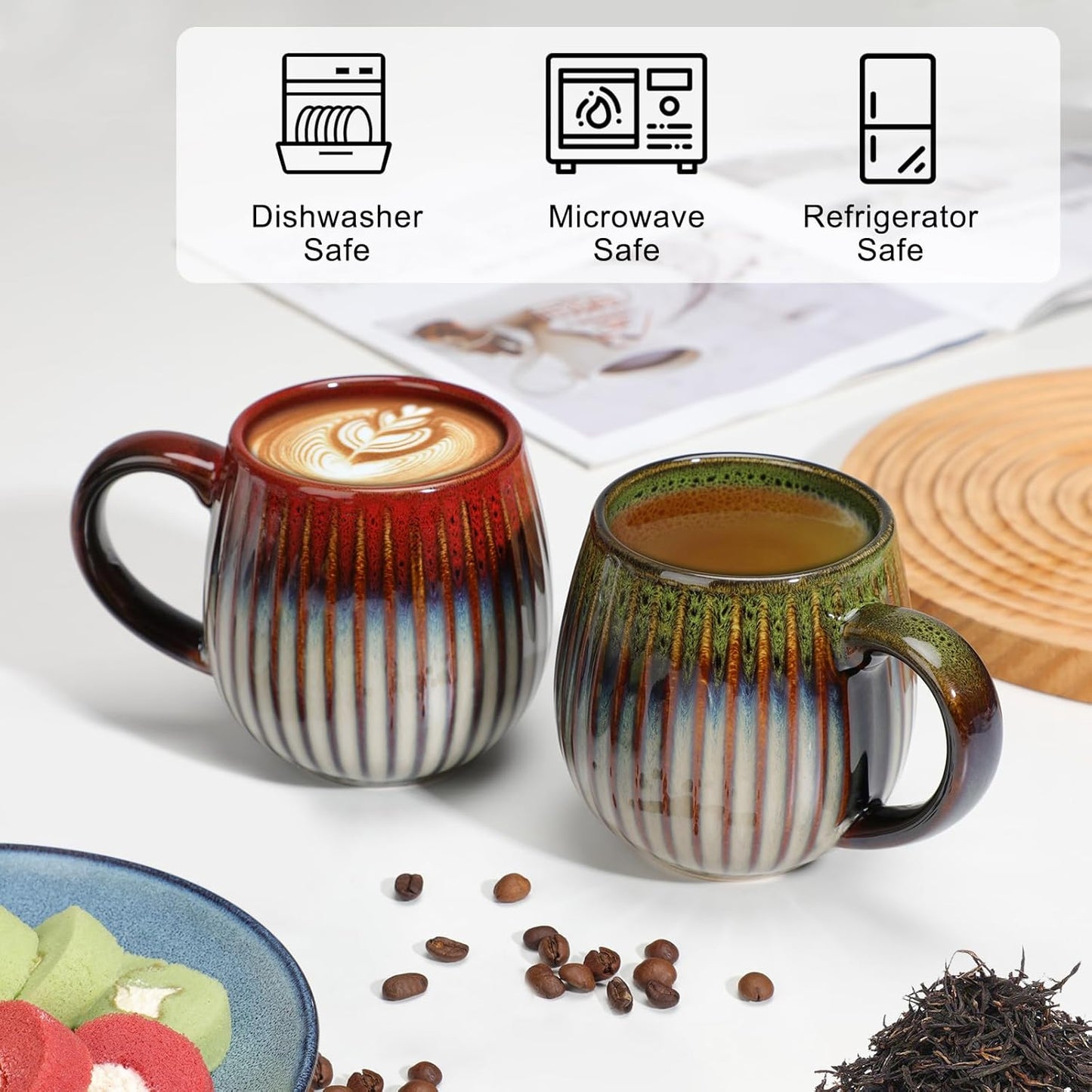 CosyCorner Ceramic Coffee Mugs Set, 17 oz Large Coffee Cups for Home and Office, Ceramic Cup for Coffee & Tea（B×4 pcs）