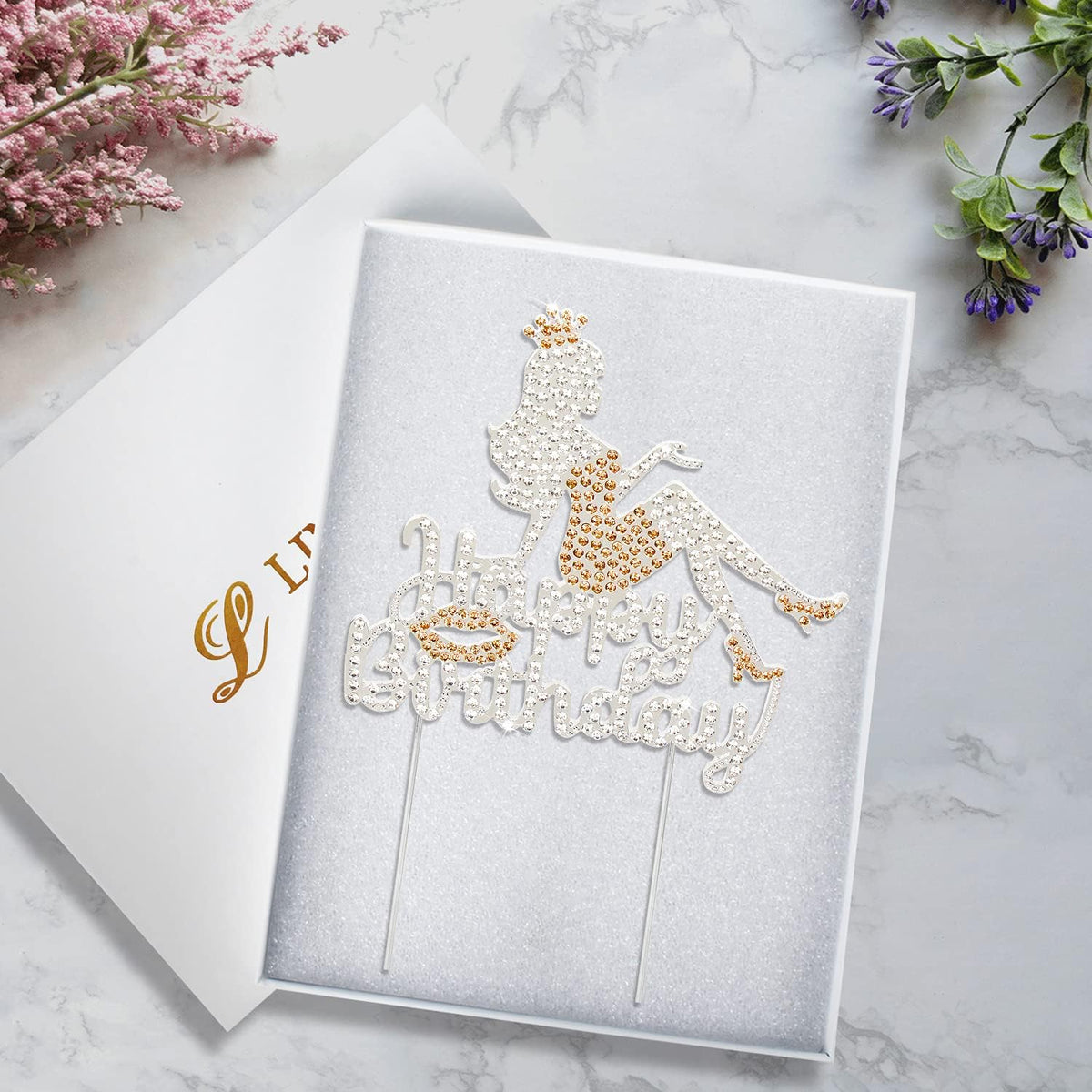 LINGTEER Happy Birthday Crown Queen High Heel Rhinestone Cake Topper - Cheers to Makeup Spa Birthday Party Cake Centerpieces Decorations Gift Sign - Orange.