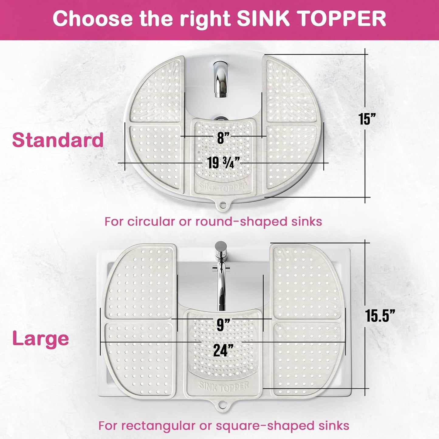 Sink Topper Bathroom Counter Cover & Storage Saver, Foldable Silicone Mat for Hot Tools, Hair Styling & Makeup, Beauty Brush Cleaning Mat, RV Camper Sink Cover & for Small Spaces (Large Silver)