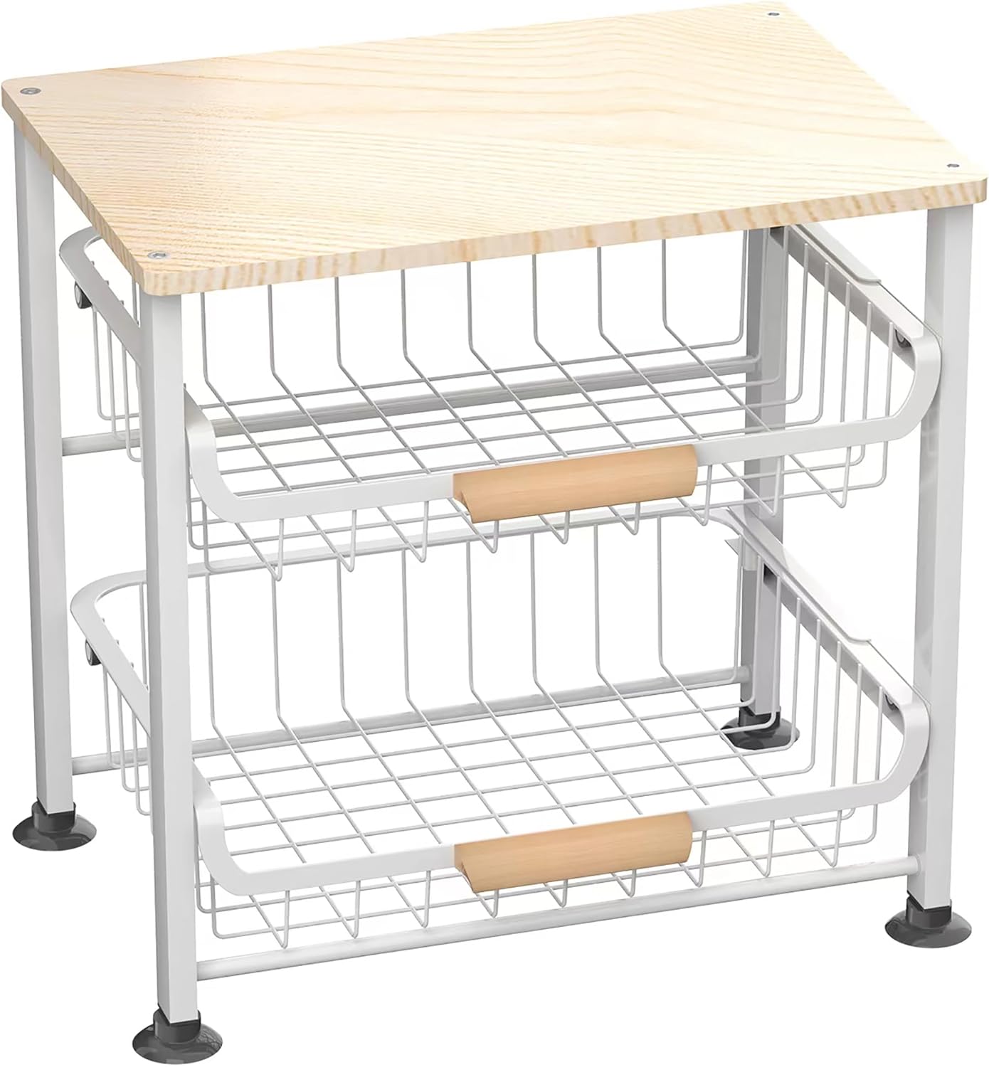3-Layer Kitchen Fruit Storage Basket Snack Rack, countertop Storage Rack, Stackable Storage Rack with Desktop, Pull-Out Hollow Metal Storage Basket with Handle, Kitchen Organizers & Storage