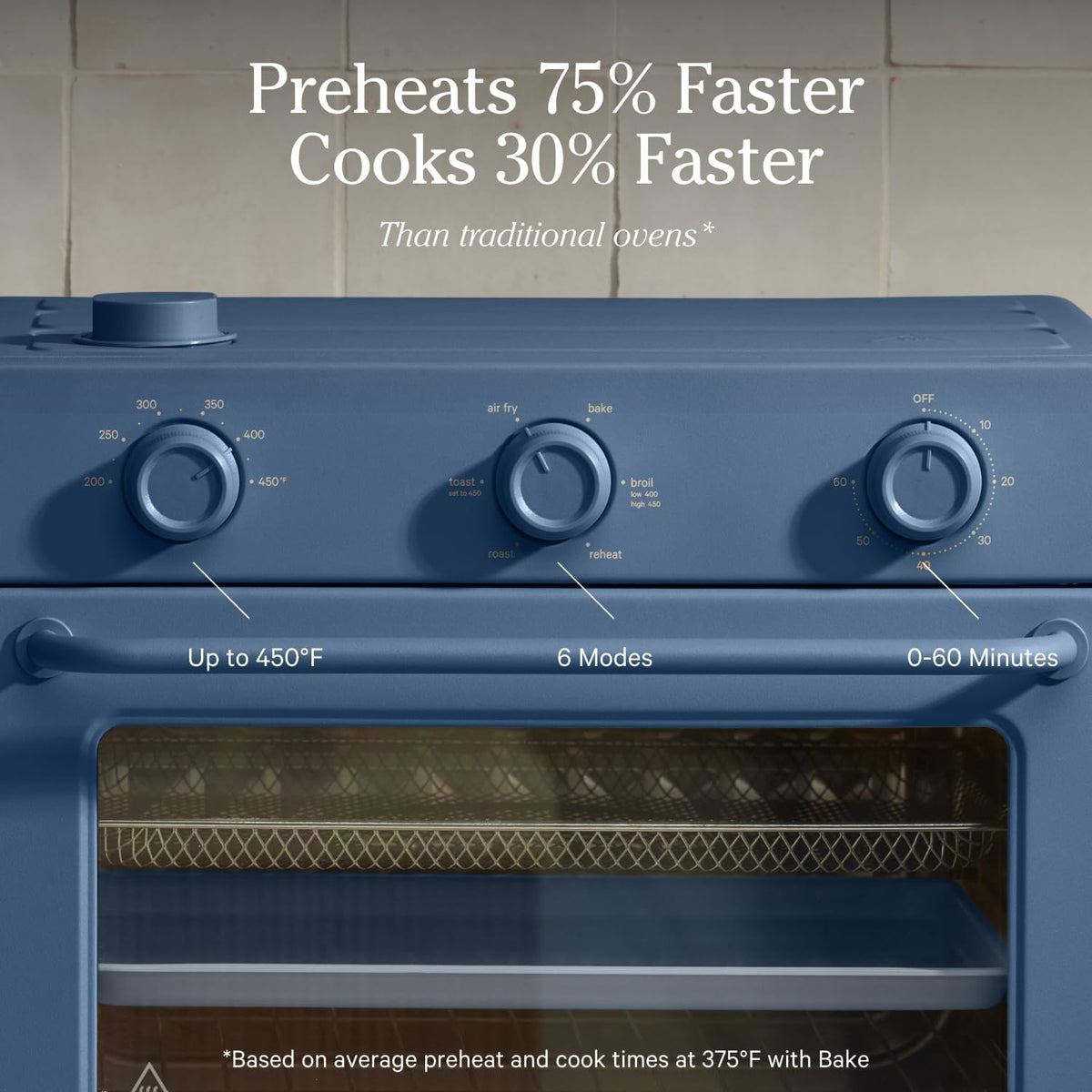 Our Place Large Wonder Oven | 6-In-1 Toxin-Free Air Fryer & Toaster with Steam Infusion | Family-Sized 32QT, 1700W Countertop Design | Includes Bake Tray, Fryer Basket, Large Racks | Blue Salt