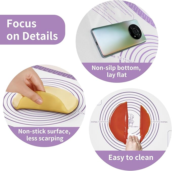 Silicone Baking Mat, Non Stick Pastry Mat Sheet for Dough Rolling, Pie Crust Macarons Baking Sheet, Easy to Clean& Dishwasher Safe, Food Grade Silicone Macaron Cookie Mat