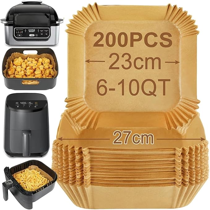 Large Air Fryer Disposable Paper Liners Nonstick 23cm Oven Airfryer Parchment Baking Paper ，Compatible For Ninja，Compatible For COSORI ，Grill Cooking Basket(20cm square,250 Pcs)