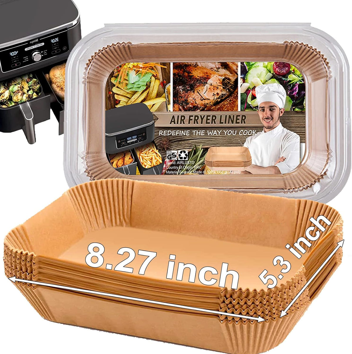 Air Fryer Liner Rectangular for Ninja Foodi Dual Basket 8QT 10QT, Bella Air Fryer Accessories, Air Fryer Liners 4 qt Rectangle, 125Pcs Parchment Paper liners for DZ201,DZ401, FG551