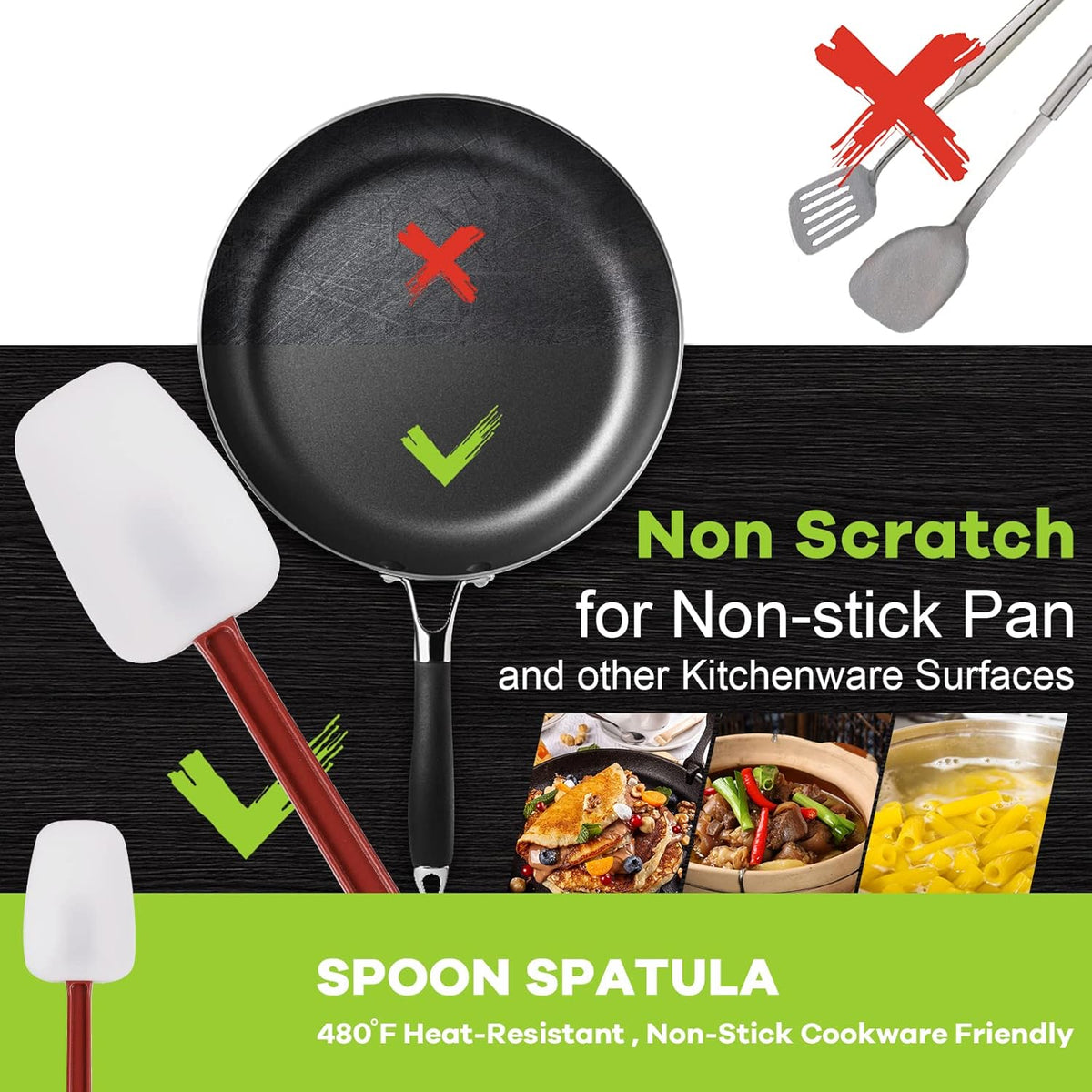 Silicone Rubber Spoonulas Pack of 3 (9.5/14/16-Inch), Commercial Silicone Spoonulas, Commercial Rubber Spatulas, Commerical Spatulas for Baking, Resistant to 500℉, Dishwasher Safe & BPA-Free