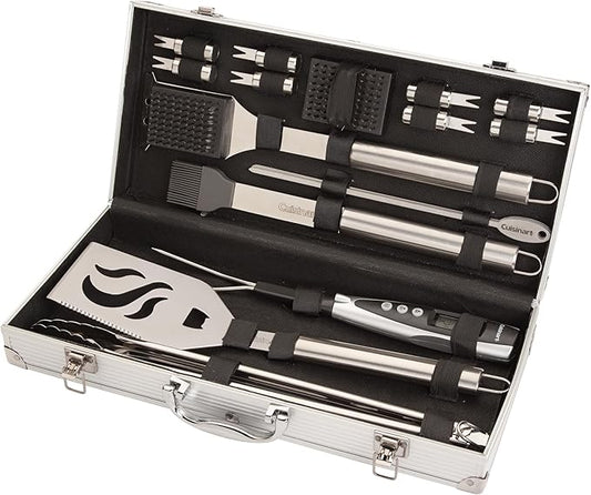 Cuisinart Deluxe Grill Tool Set, 20-Piece Grill Set, BBQ Accessories with Aluminum Case, Stainless Steel Grilling Accessories, BBQ tools, Grilling Gifts for Men, Father’s Day Gifts for Dad Husband