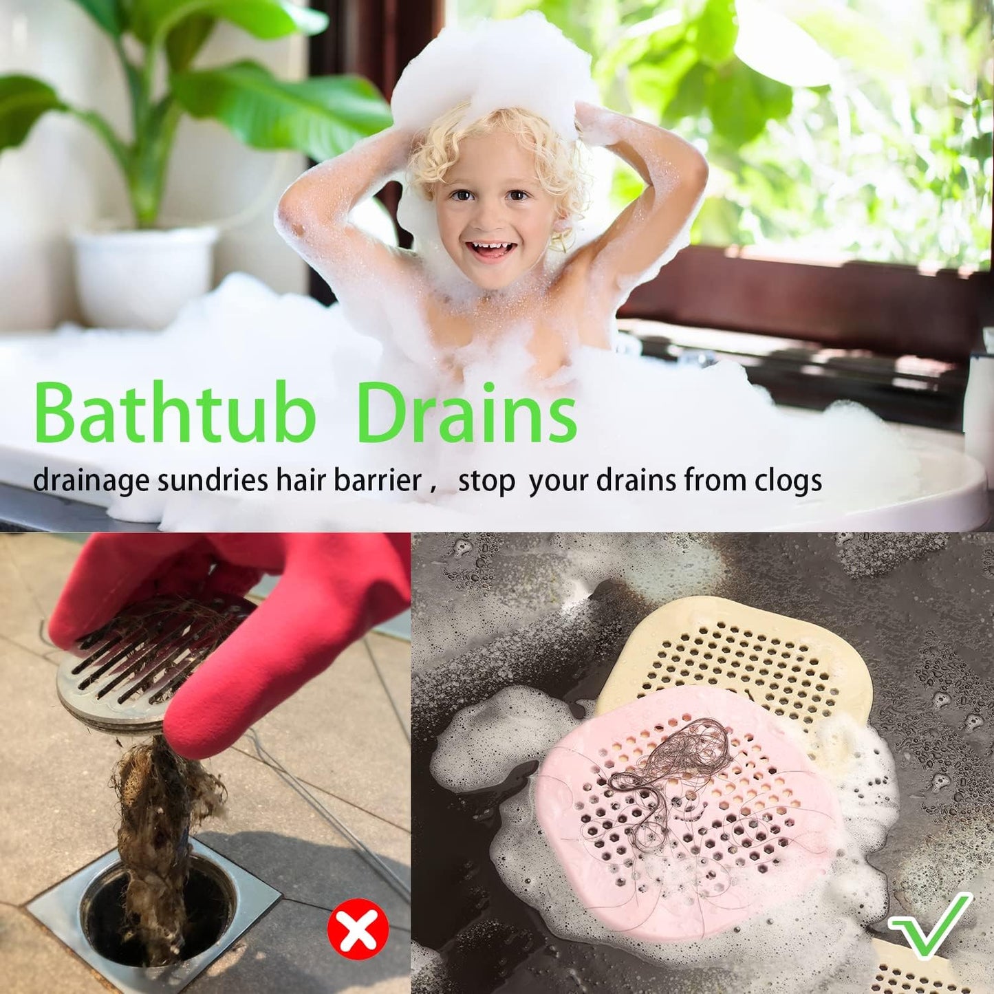 2 Pack Drain Hair Catcher Silicone Drain Protector Bathroom Accessories Hair Stopper Drain Cover for Shower Kitchen Bathroom Tub Pink