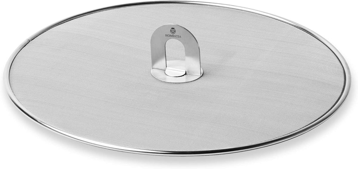 Homestia Splatter Screen for Kitchen, 304 Stainless Steel Fine Mesh Splatter Screen for Frying Pan, 10” Grease Splatter Guard with Fold Flat Knob