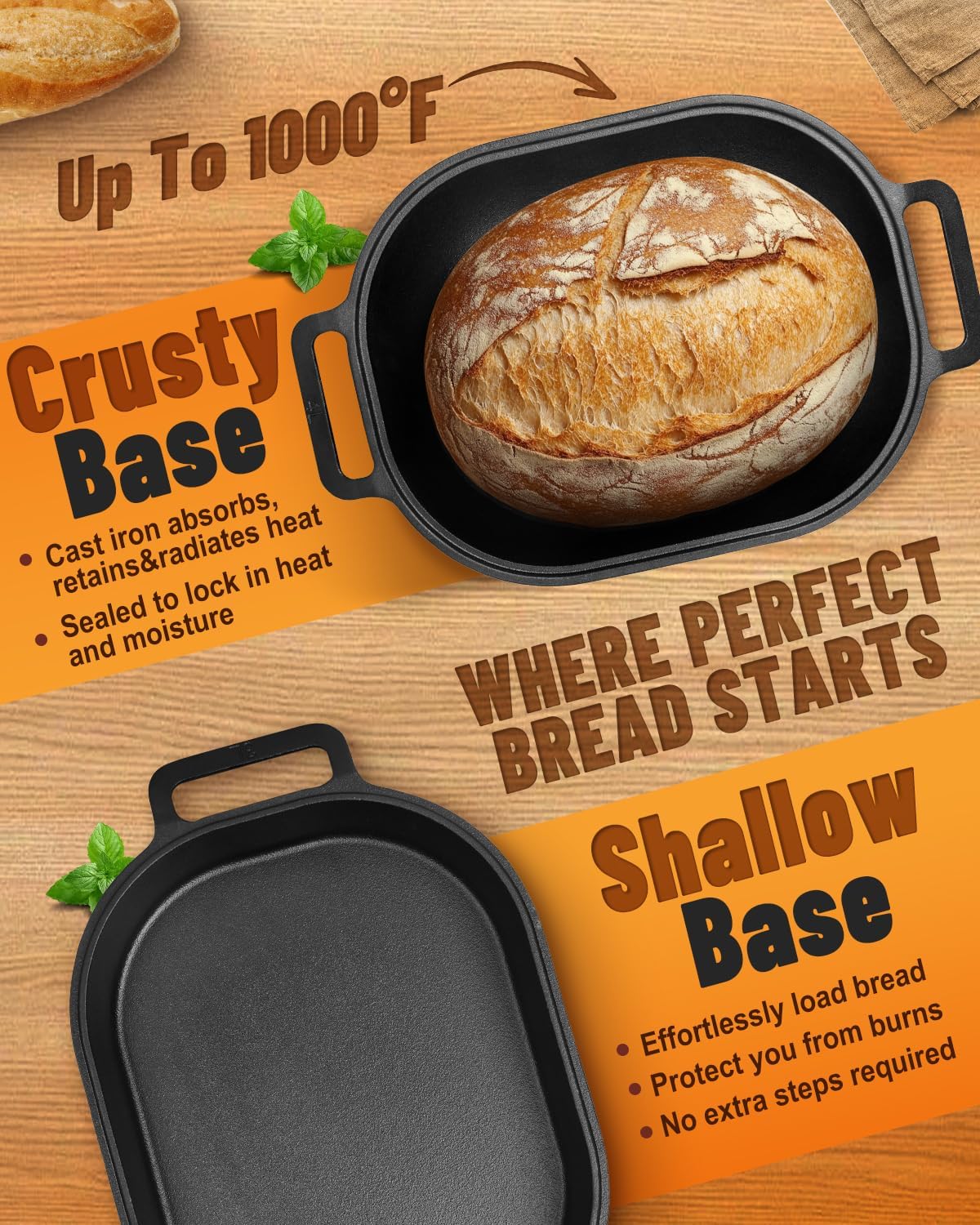 Cloche Loaf Dutch Oven, Pre-Seasoned, 7.4QT, 15 LBS Heavy Duty, Non-Stick, Large Bread Loaf Pan, Oval Cast Iron Bread Pan With Lid, Cloche Homemade Loaf Pan, Sourdough Artisan Bread Baking Pan