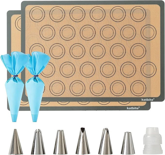 Macaron Silicone Baking Mats, Katbite Silicone Macaroons Baking Mat Set of 2 Half Sheet (11 5/8" x 16 1/2") Reusable & Nonstick Macarons Baking Supplies Silicone Bakeware Mats for Macarons Cookies