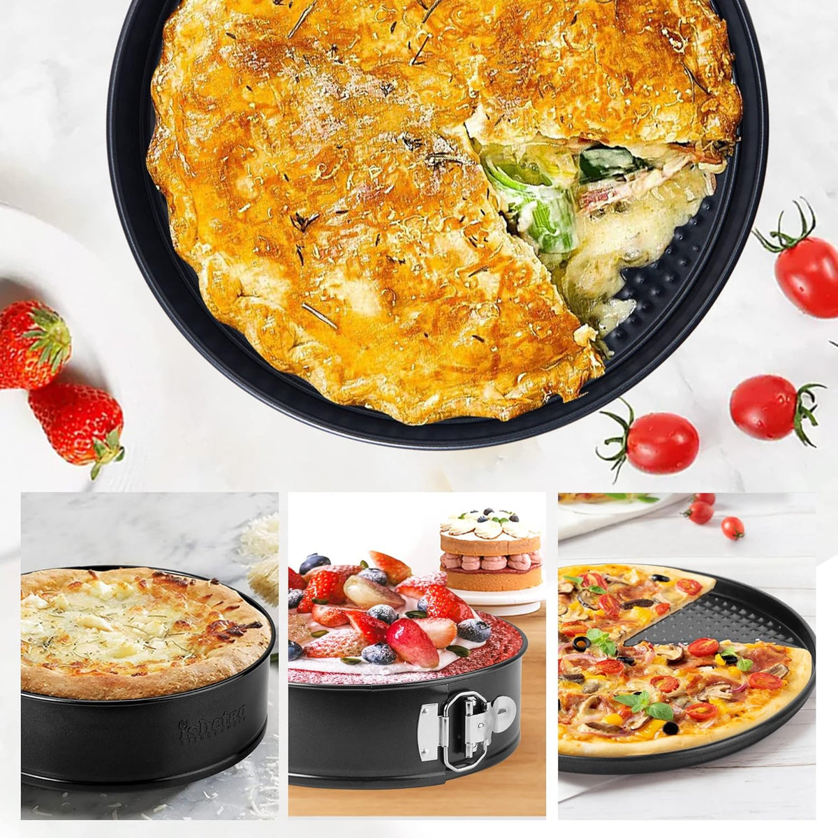 Springform Pan Set of 4, 4/7/9/10inch Cake Pan, Non-Stick Leak-Proof with Removable Bottom, Cheesecake Pan for Baking, Black