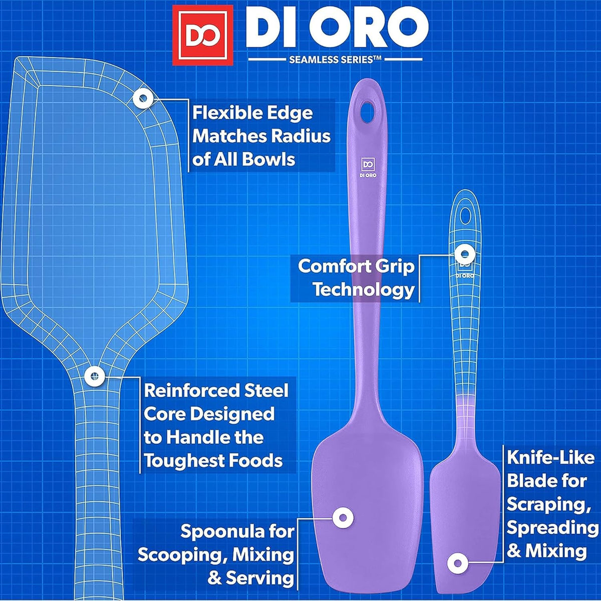 DI ORO Silicone Spatula Set - Rubber Kitchen Spatulas for Baking, Cooking, & Mixing - 600°F Heat-Resistant & BPA Free Silicone Scraper Spatulas for Nonstick Cookware - Dishwasher Safe (4pc, Lavender)