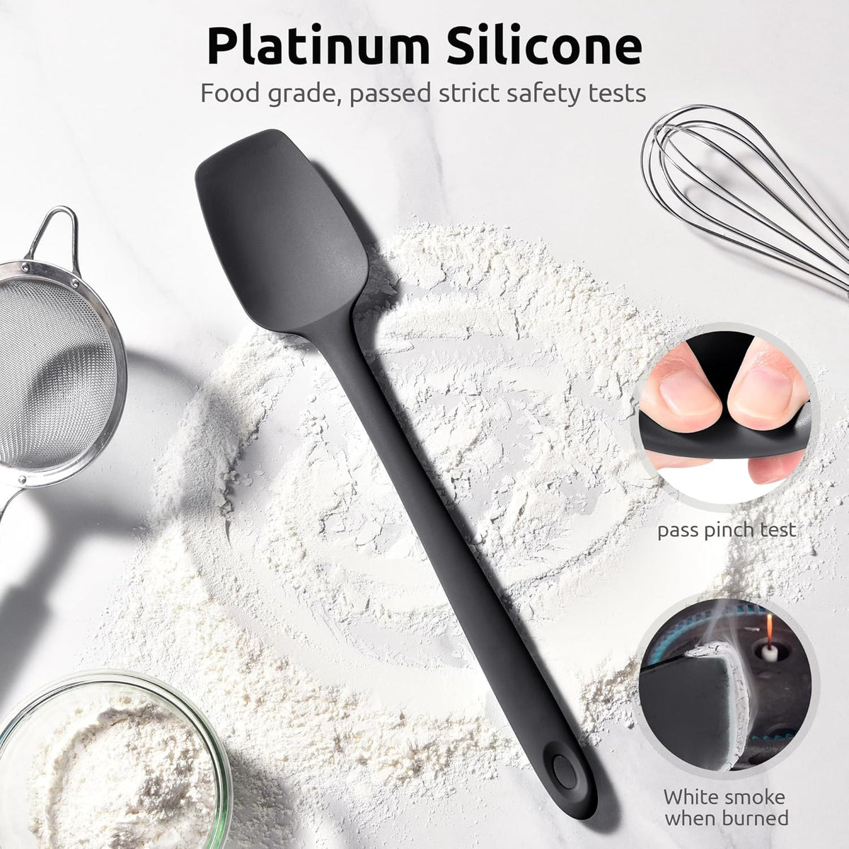 U-Taste Extra-Long 600ºF Heat Resistant Spatula Spoon: 14" Silicone Spoonula Cooking Utensils for Kitchen Use, Non-Stick Scoop Scraper with Soft Edge & Firm Core for Baking, Mixing, Serving (Black)