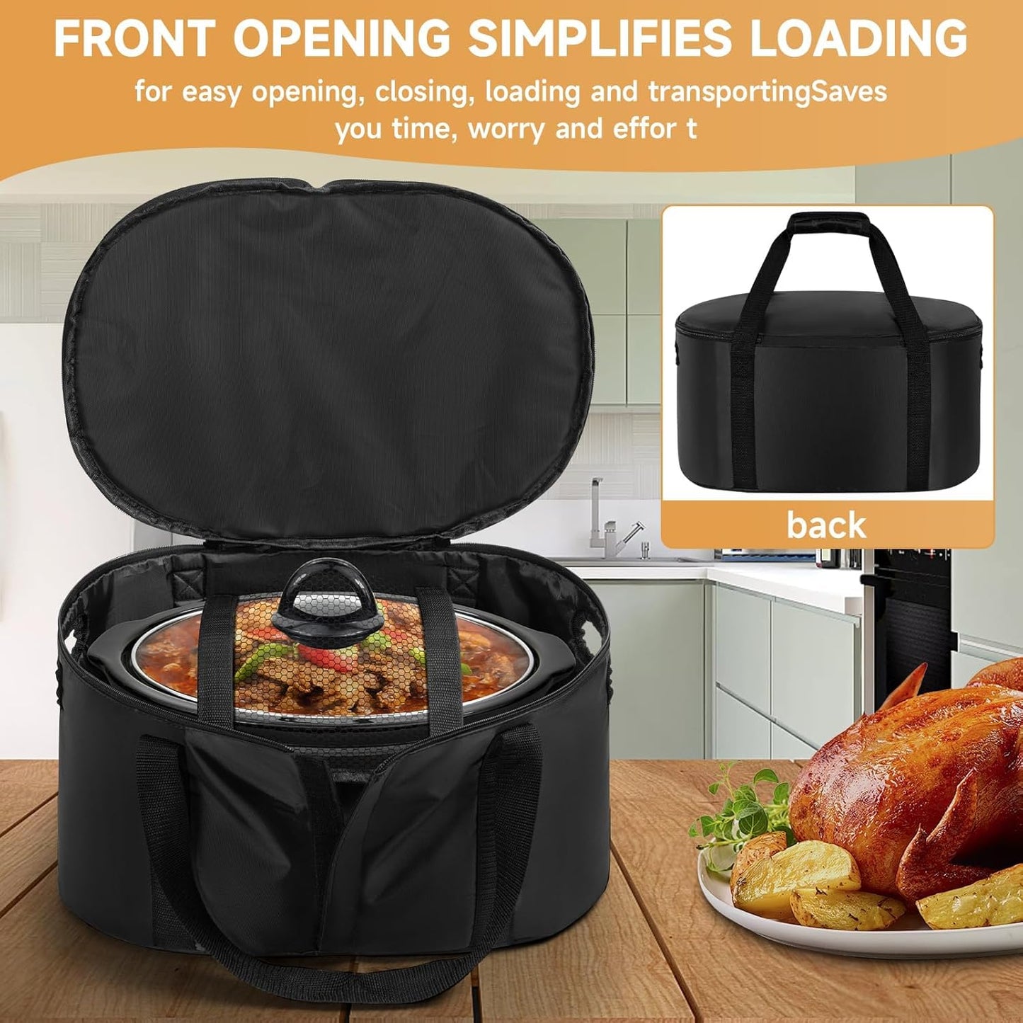 Portable Slow Cooker Travel Bag, Isulated Carrier Case Tote for 4-8 Quart Crock Carrier Compatible with Else Brands, Internal Mesh Net Holds Pot in Place, For Travel, Outdoor, Picnic, Black